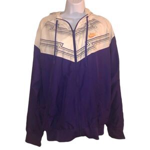 Nike Retro Style Windbreaker, Purple & White Full Zip Hooded Rain Jacket y2k